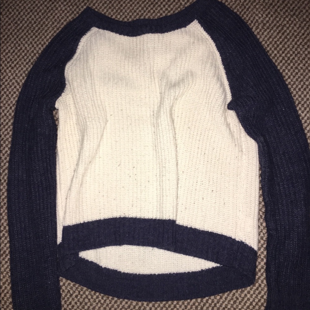 white and navy sweater